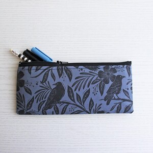 Floral Raven Pen and Pencil Pouch - Handmade Cotton Zipper Bag 画像 7