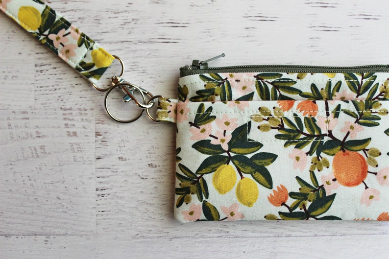 Citrus ID case, gifts for mom, zippered pouch and wrist strap image 3