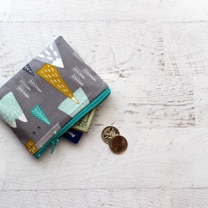 Monedero de montaña - Monedero pequeño con cremallera - Monedero bonito - Ideas de regalo para mujeres - Billetera gris
