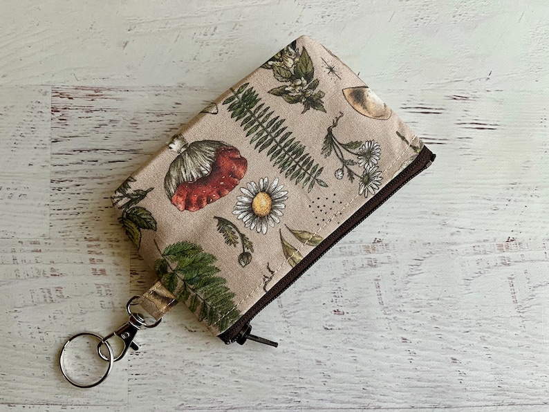 Woodland small zipper pouch keyring ID holder bag snails and plants gifts under 15 image 3