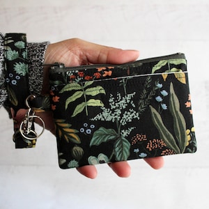 Black ID case gift ideas for her Rifle paper co ID / mini wristlet wallet black floral bag image 1