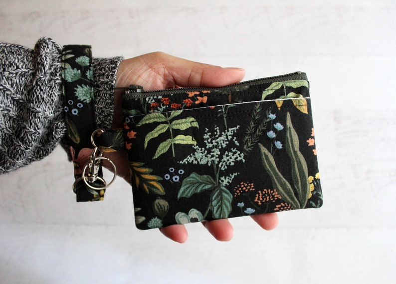 Black ID case gift ideas for her Rifle paper co ID / mini wristlet wallet black floral bag image 1