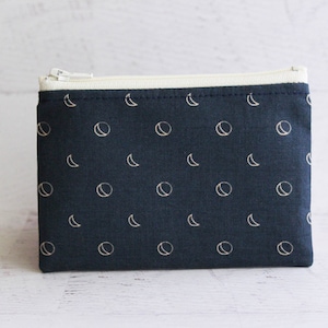 Tiny moon phases on blue small zipper pouch, moon wallet change purse