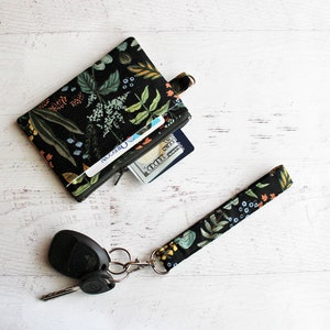 Black ID case gift ideas for her Rifle paper co ID / mini wristlet wallet black floral bag image 2