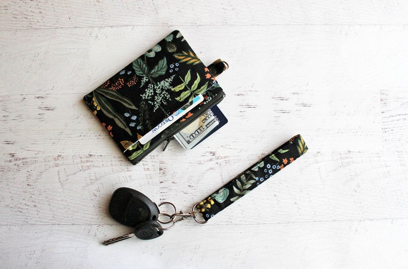 Black ID case gift ideas for her Rifle paper co ID / mini wristlet wallet black floral bag image 2