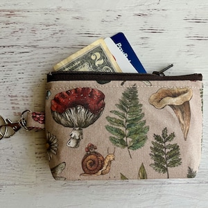 Woodland small zipper pouch keyring ID holder bag snails and plants gifts under 15 image 1