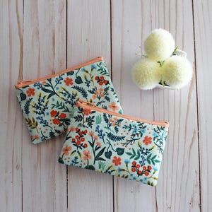 Mint Green Floral Zipper Pouch: Rifle Paper Co. Small Change Purse
