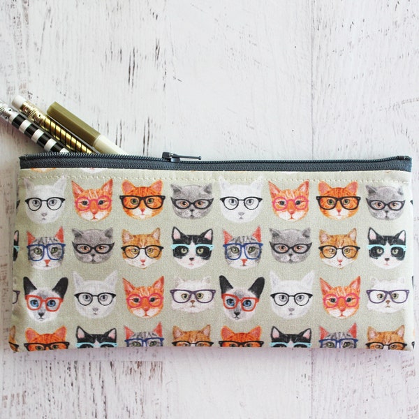 Cat lady gifts long cute zipper pouch - journal organizer - pen and pencil bag