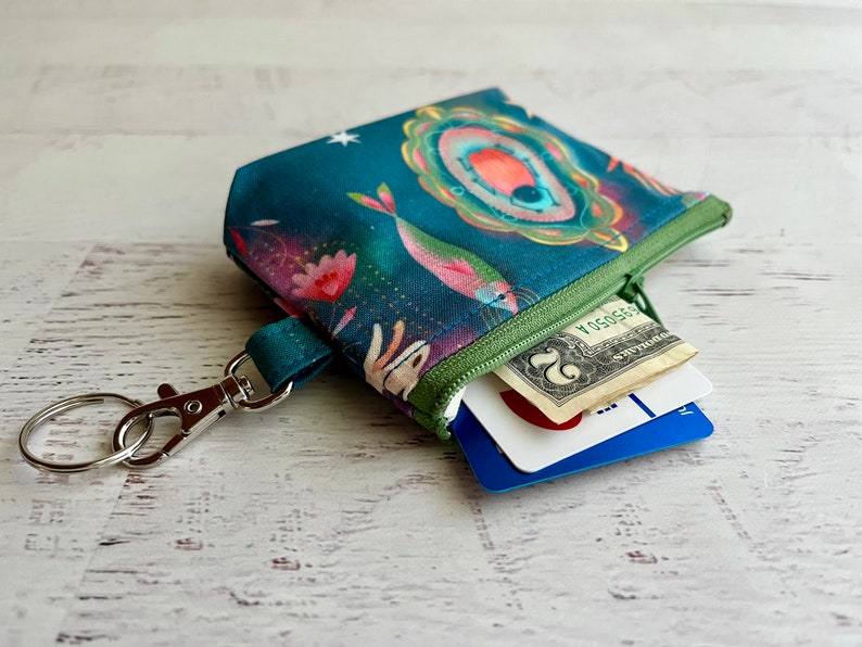 Esoteric teal keyring small zipper pouch ID holder gift ideas under 15 image 6