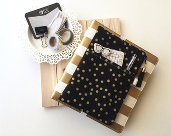 Gold Planner Accessories Bag - Black Planner Band - Gold Planner Pouch - Black and Gold Planner Cover - gold pencil pouch - happy planner