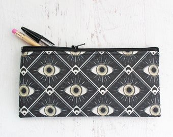 Evil eye pen holder - black pencil pouch - bullet journal pen bag