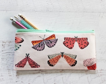 Pen and pencil pouch organizer pink butterfly print - gift ideas for teachers