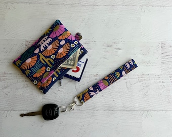 ID holder zipper pouch - small wristlet wallet - desert flora key fob - gifts for her