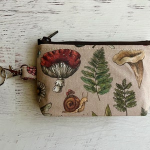 Woodland small zipper pouch keyring ID holder bag snails and plants gifts under 15 image 4