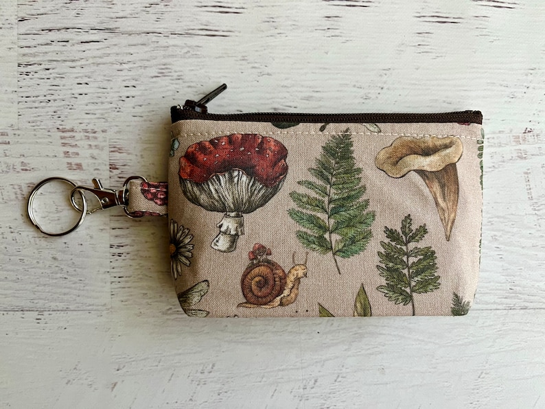 Woodland small zipper pouch keyring ID holder bag snails and plants gifts under 15 image 4