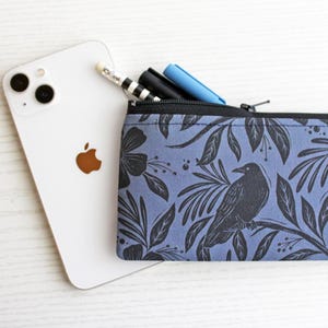 Floral Raven Pen and Pencil Pouch - Handmade Cotton Zipper Bag 画像 8