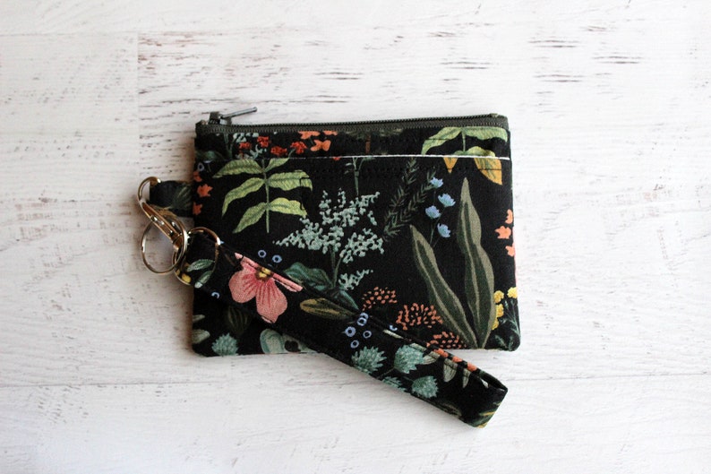 Black ID case gift ideas for her Rifle paper co ID / mini wristlet wallet black floral bag image 3