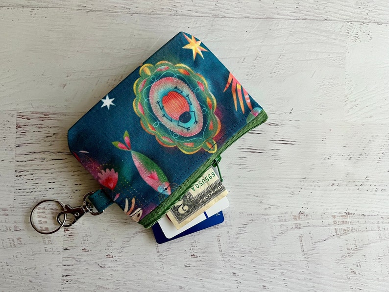 Esoteric teal keyring small zipper pouch ID holder gift ideas under 15 image 1