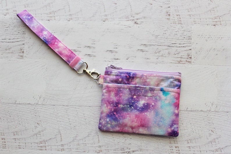 keychain wallet pastel galaxy key pouch cute zip id case galaxy lanyard with wallet