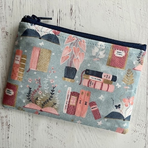 Books print zipper pouch - small ID / change purse - cute under 10 gift ideas