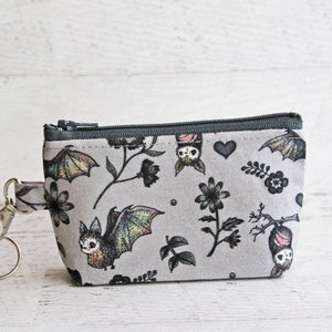 Bats and flowers cute and creepy ID holder zippered pouch with lobster clasp under 15 gifts image 4