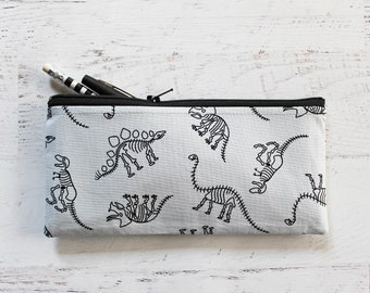 Cute dinosaurs print pen and pencil case - long gray zipper pouch - gift ideas for school bag