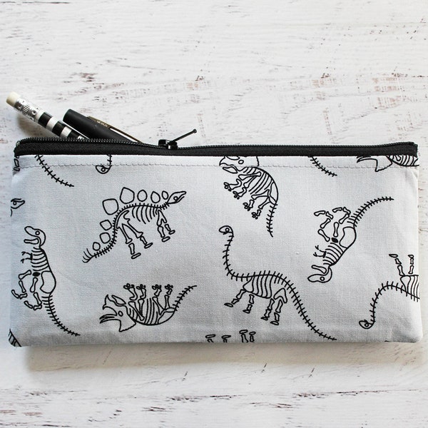 Cute dinosaurs print pen and pencil case - long gray zipper pouch - gift ideas for school bag