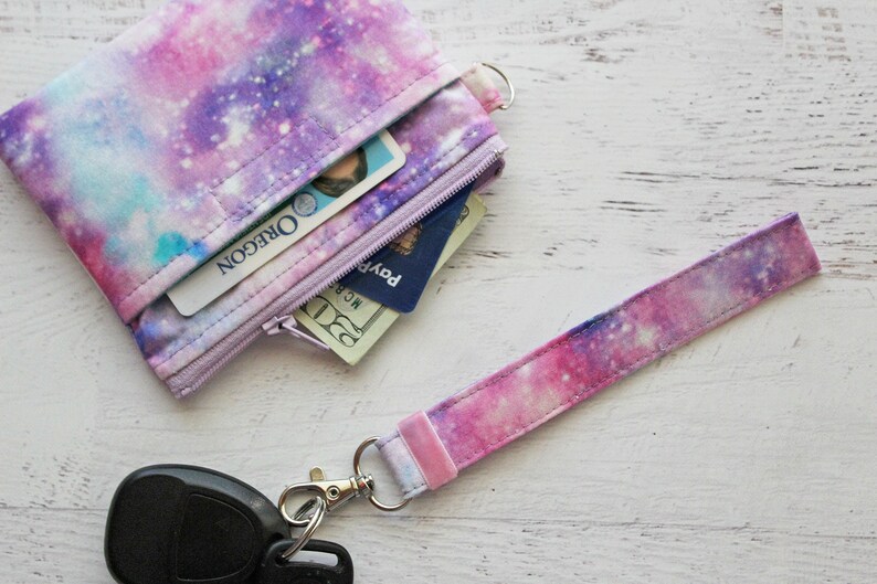 keychain wallet pastel galaxy key pouch cute zip id case galaxy lanyard with wallet