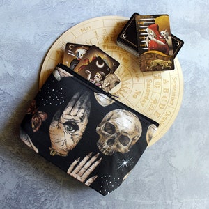 Large black bag - esoteric zippered makeup bag / cosmetics pouch - palmistry accessories