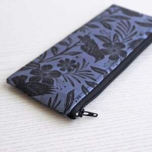 Floral Raven Pen and Pencil Pouch - Handmade Cotton Zipper Bag 画像 6
