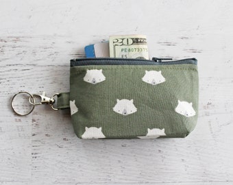 Woodland fox small zipper pouch - keyring ID holder bag - gifts under 15