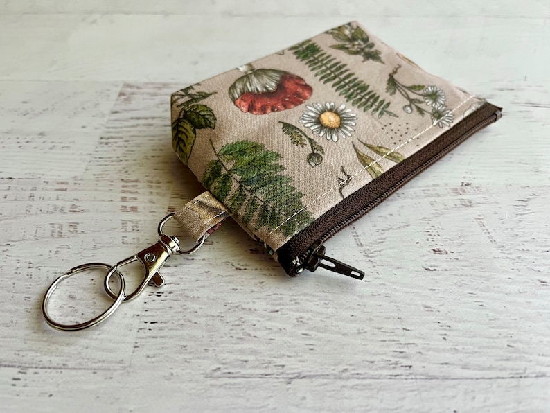 Woodland small zipper pouch keyring ID holder bag snails and plants gifts under 15 image 5