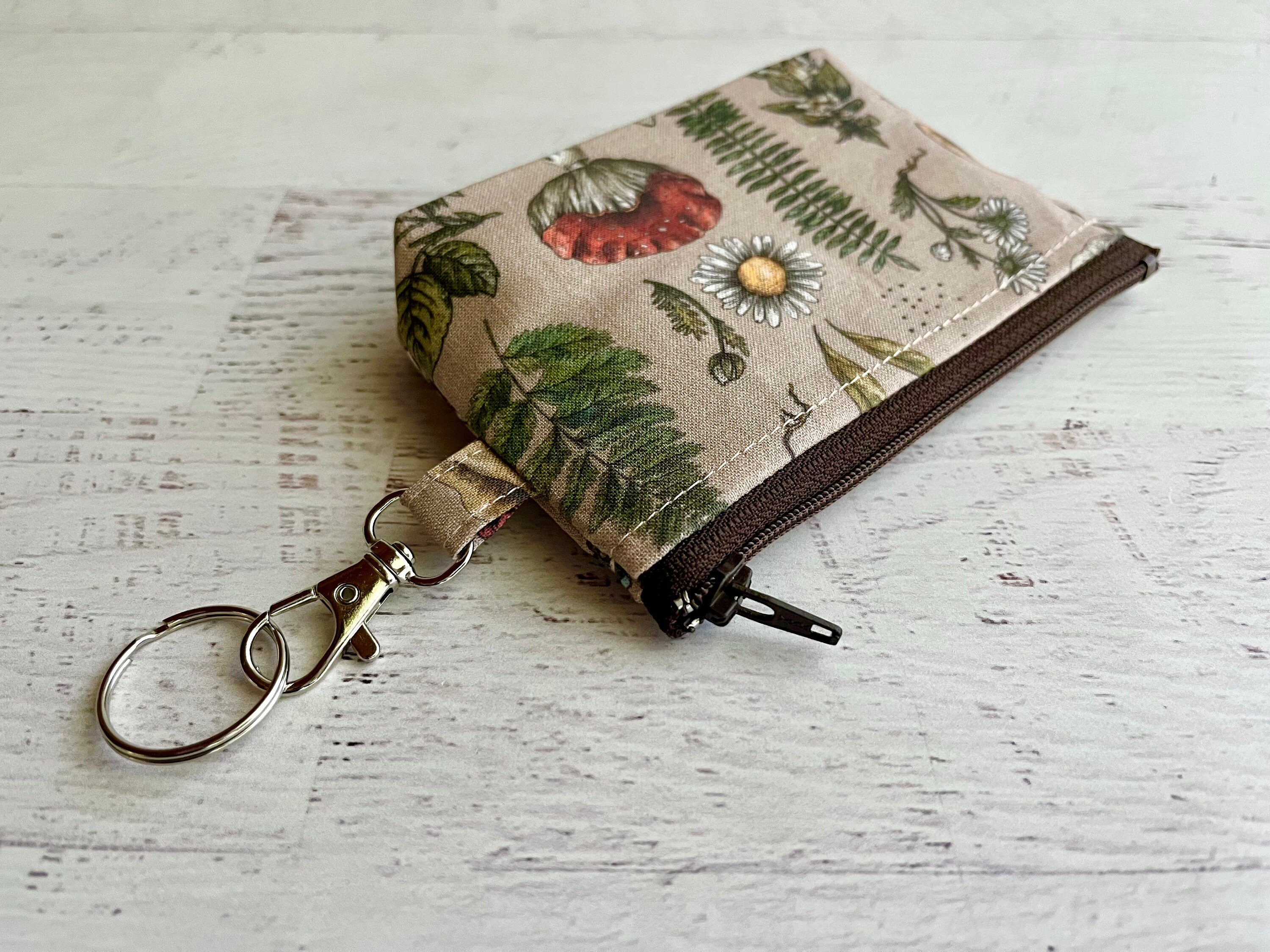 Woodland Small Zipper Pouch, Keyring ID Holder Bag, Snails