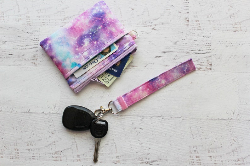 keychain wallet pastel galaxy key pouch cute zip id case galaxy lanyard with wallet