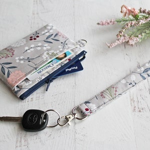 Estuche con cremallera para DNI - Cartera pequeña de pulsera - Llavero con diseño floral - Regalos para ella