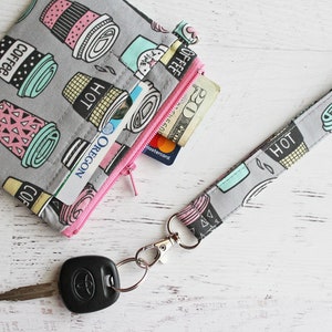 Regalos para adictos al café: estuche para identificación, tarjetero, llavero, bolsa con cremallera, pequeña pulsera