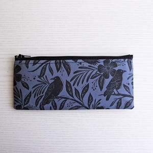 Floral Raven Pen and Pencil Pouch - Handmade Cotton Zipper Bag 画像 3