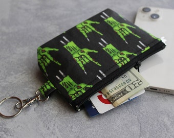 Frankenstein keyring pouch - creepy goth accessories - black ID holder