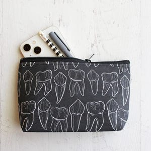 Teeth on black - small makeup pouch / black organizer bag - creepy gift ideas