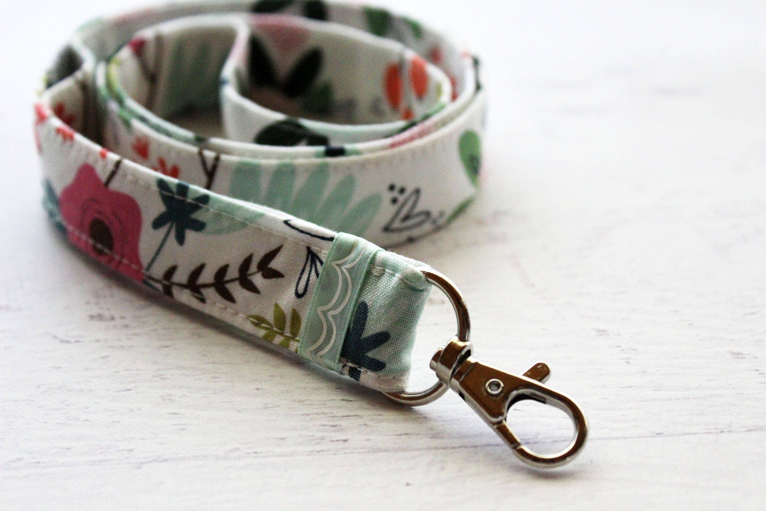 Key lanyard cute girly lanyard ID badge holder floral Etsy