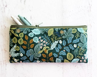 Planner bag - leaf print pen and pencil zipper pouch - journal organizer