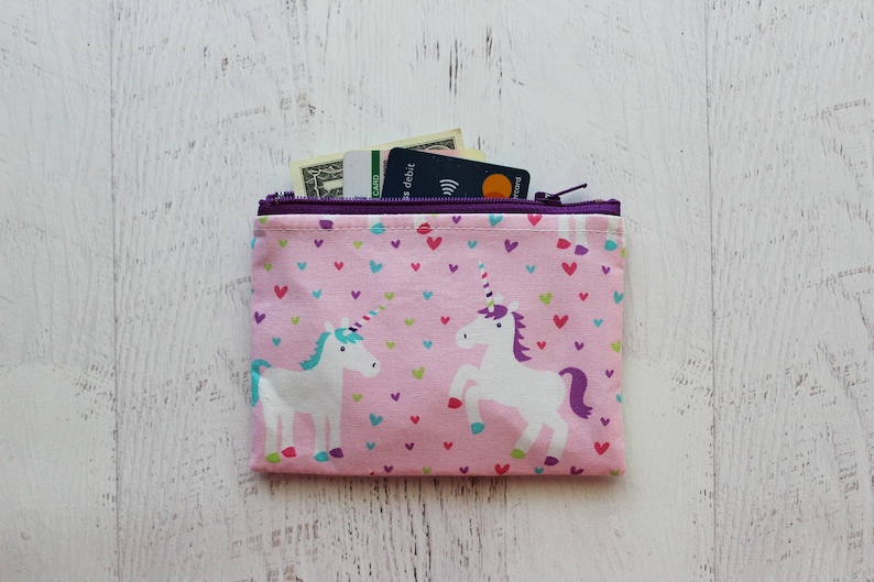 gift for tweens small zip pouch Pink unicorn pouch unicorn bag under 10 gift ideas