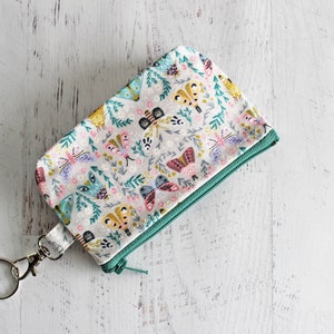 Small work ID badge holder key ring bag woodland moth print zipper pouch with lobster clasp image 4