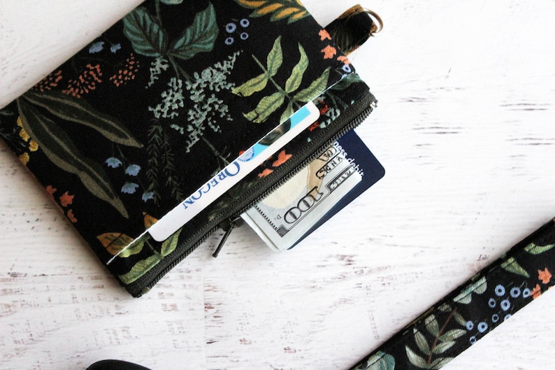 Black ID case gift ideas for her Rifle paper co ID / mini wristlet wallet black floral bag image 5