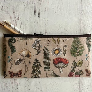 Woodland pencil pouch - mushroom and moth print bag
