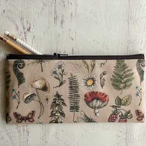 Woodland pencil pouch - mushroom and moth print bag