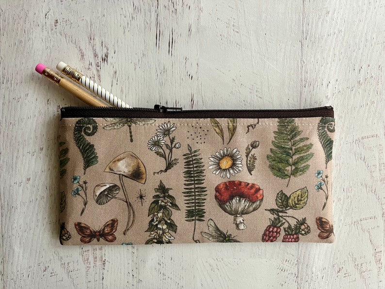 Woodland Pencil Pouch Mushroom and Moth Print Bag - Etsy