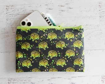 Goblincore swamp toad large zipper pouch - chubby frog makeup bag - witchy accessories