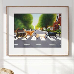 Abbey Road Cats Wall Art - 4 gatti che attraversano Abbey Road come i Beatles - Stampa artistica o tela incorniciata