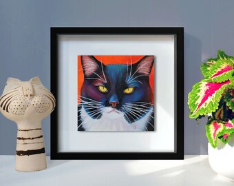 Framed Original Painting - Hand Painted Oil Painting - Tuxedo Cat Original  Cat Artwork - Framed Cat Wall Art -  Pet Portrait